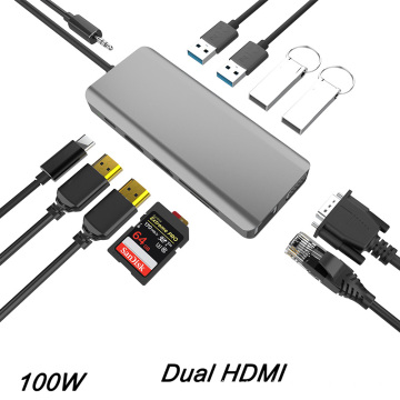 12-in-1 USB C Hub with Dual HDMI 4K